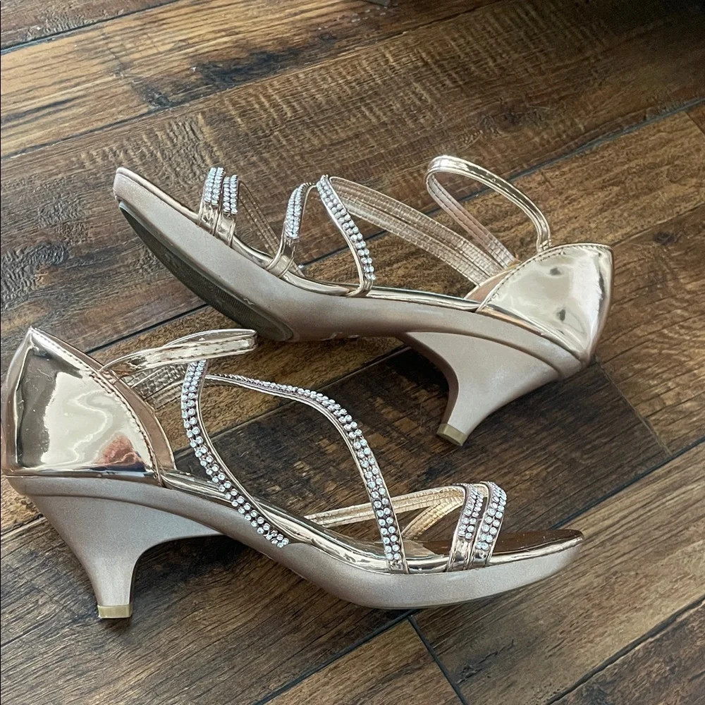 Delicacy Gold Rhinestone Strappy Heels - Picture 3 of 6